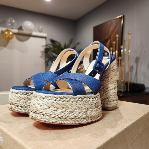 NEW Christian Louboutin Super Mariza Denim Platform Dandal size 40 - Picture 9 of 12